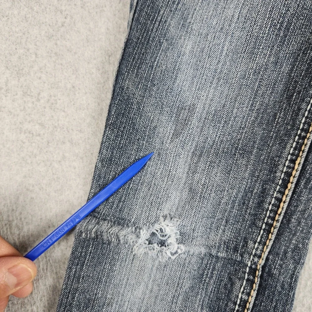 Justice Jeans Girls 8S Blue Denim Whiskering Distressed Flap Pocket Flared Leg